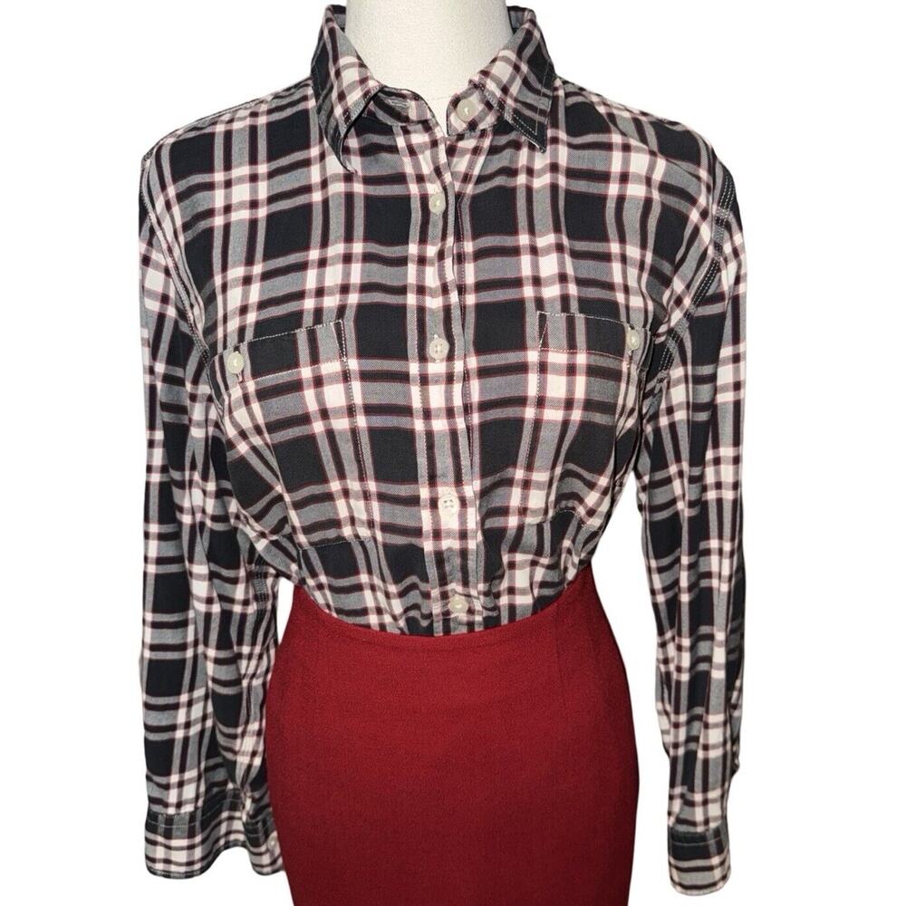 Ralph Lauren Sport Burgundy Check Cotton Oxford Blouse Sz L